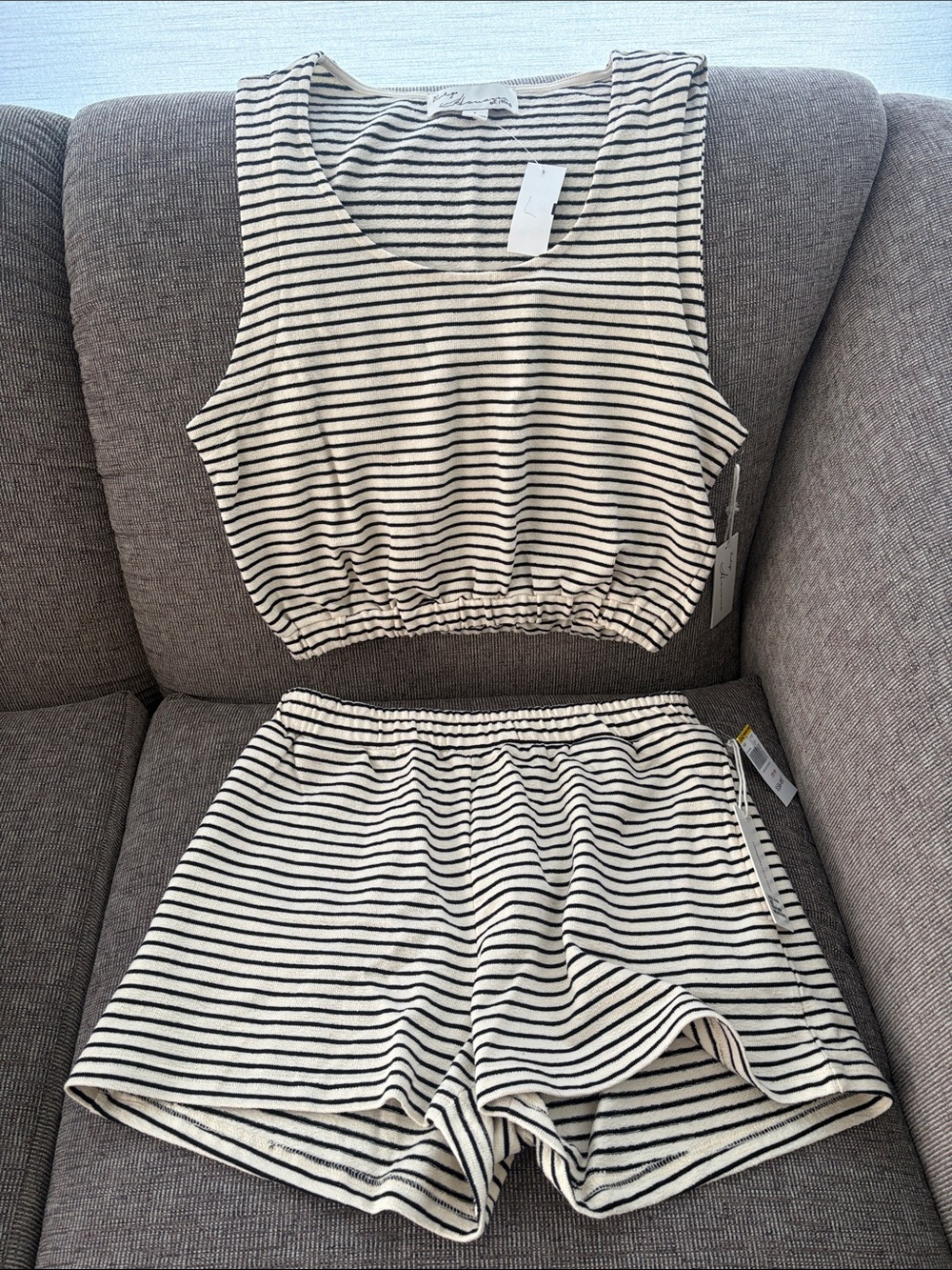 Vintage Havana Cream and Black Striped Tank Top and Shorts Set